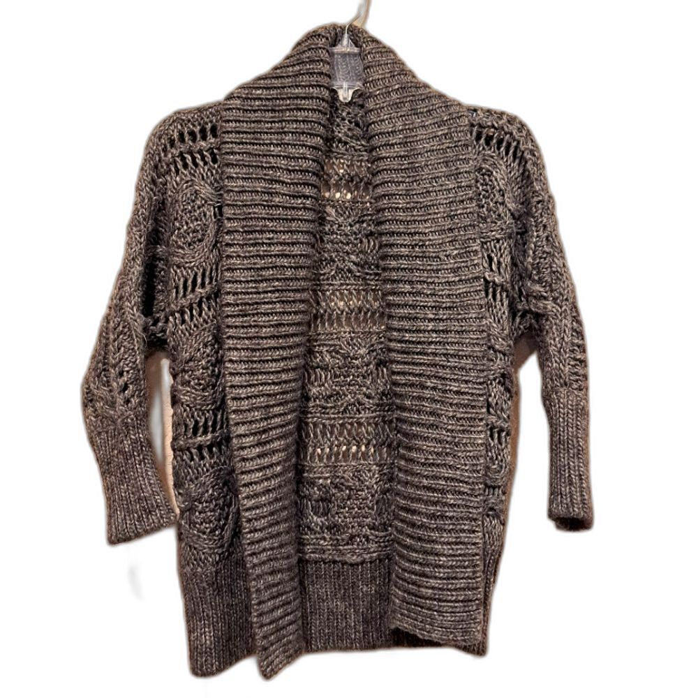 Express Y2K Wool Blend Cable Knit Gray Cardigan Sweater Shawl Neck Women's XS